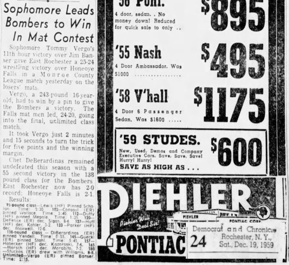 Sophomore Leads Bombers to Win in Mat Contest