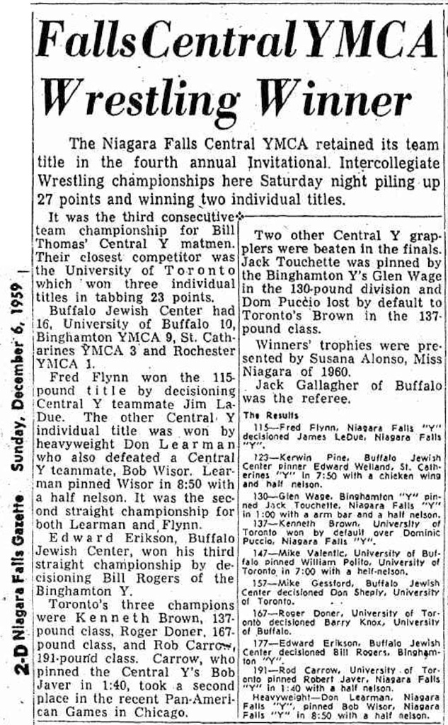 Falls Central YMCA Wrestling Winner