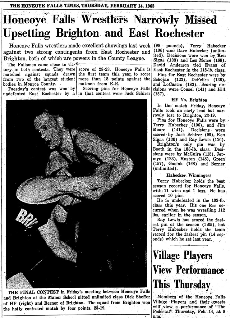 Honeoye Falls Wrestlers Narrowly Missed Upsetting Brighton and East Rochester