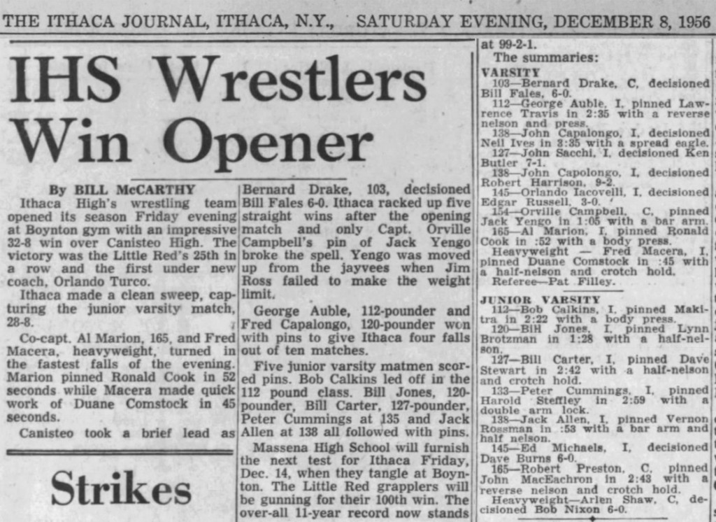 Ithaca HS Wrestlers Win Opener