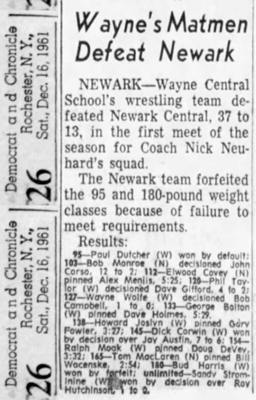 Wayne's Matmen Defeat Newark