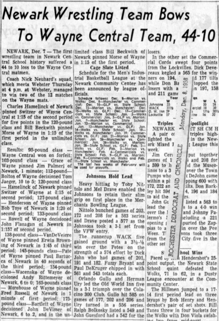 Newark Wrestling Team Bows To Wayne Central Team, 44-0