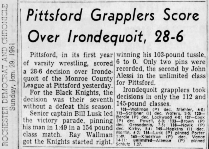 Pittsford Grapplers Score Over Irondequoit, 28-6