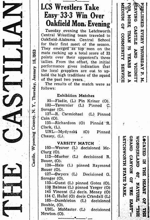 Letchworth Wrestlers Take Easy 33-3 Win Over Oakfield