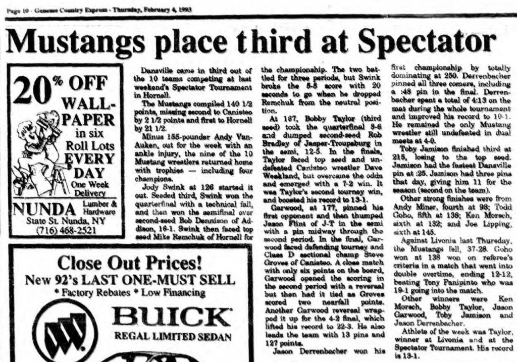 Mustangs third at Spectator