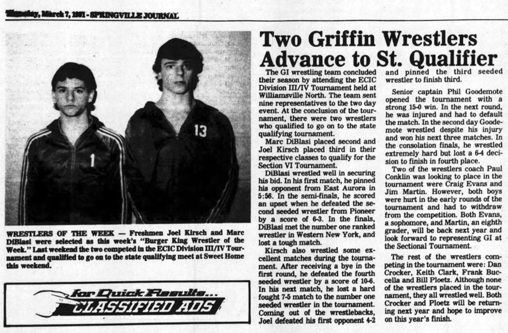 Two Griffin Wrestlers Advance to St. Qualifier