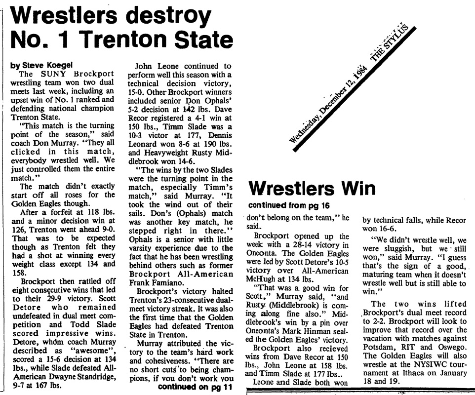 Brockport wrestlers destroy No. 1 Trenton State