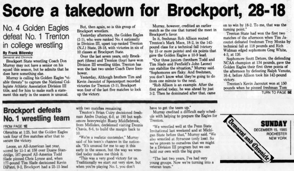 Score a takedown for Brockport, 28-18