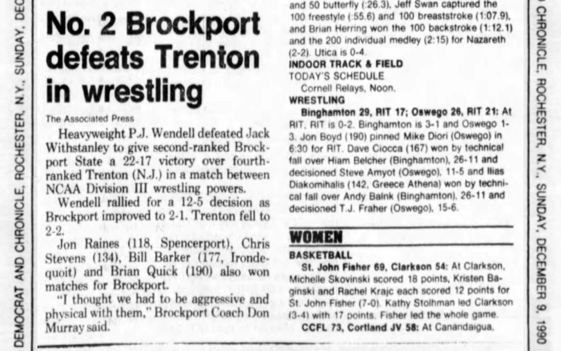 No. 2 Brockport defeats Trenton in wrestling