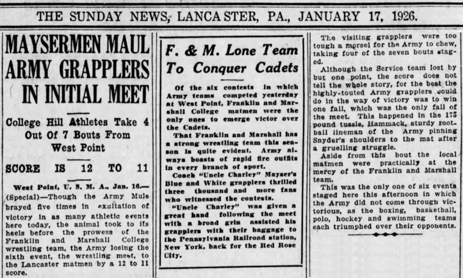 Maysermen Maul Army Grapplers In Initial Meet