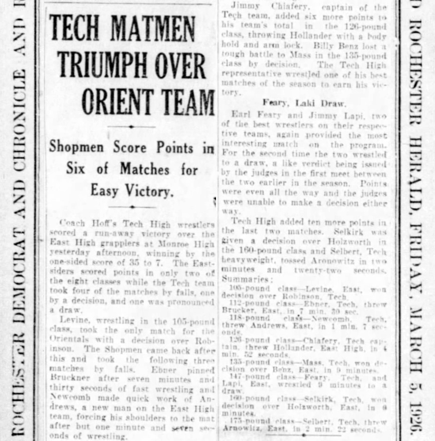 Tech Matmen Triumph Over Orient Team