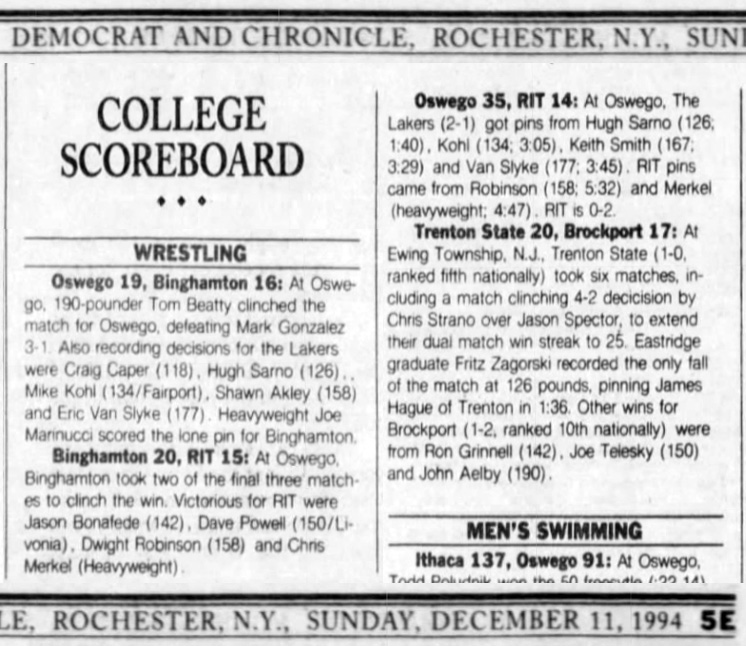 Binghamton 20, RIT 15