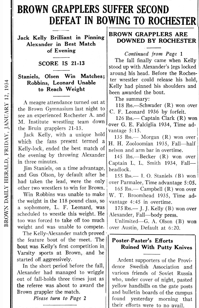 Brown Grapplers Suffer Second Defeat In Bowing To Rochester