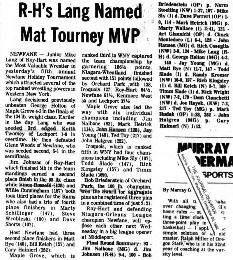 Roy-Hart's Lang Named Mat Tourney MVP