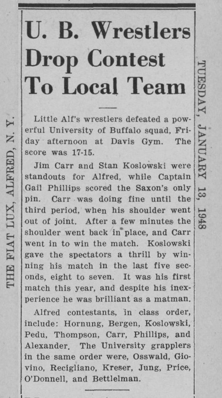 U. B. Wrestlers Drop Contest To Local Team