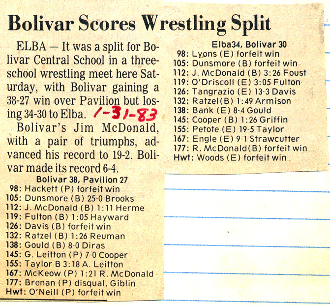 Bolivar Scores Wrestling Split