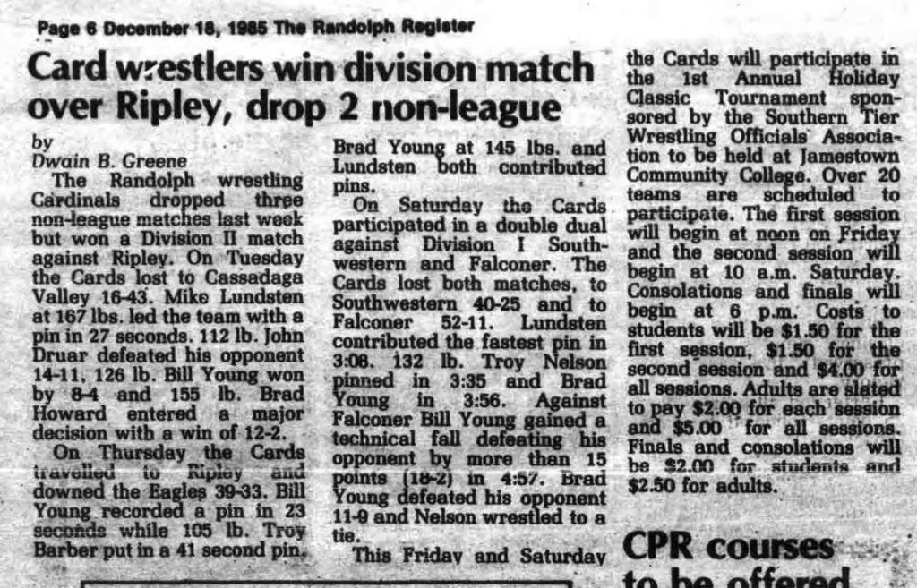 Cassadaga Valley Crushes Cards