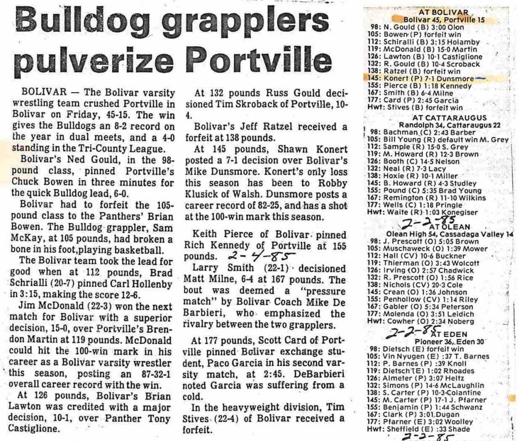Bulldog grapplers pulverize Portville