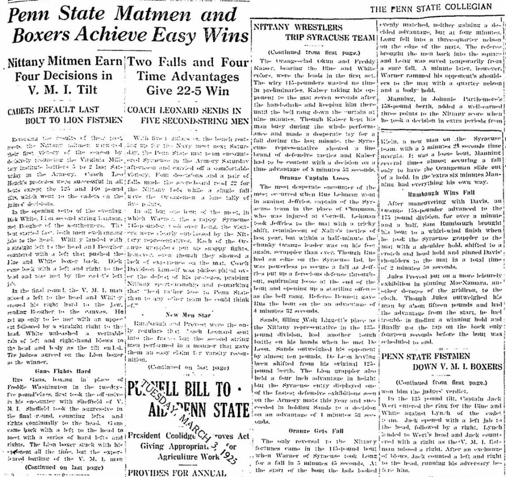 Penn State Matmen and Boxers Achieve Easy Wins