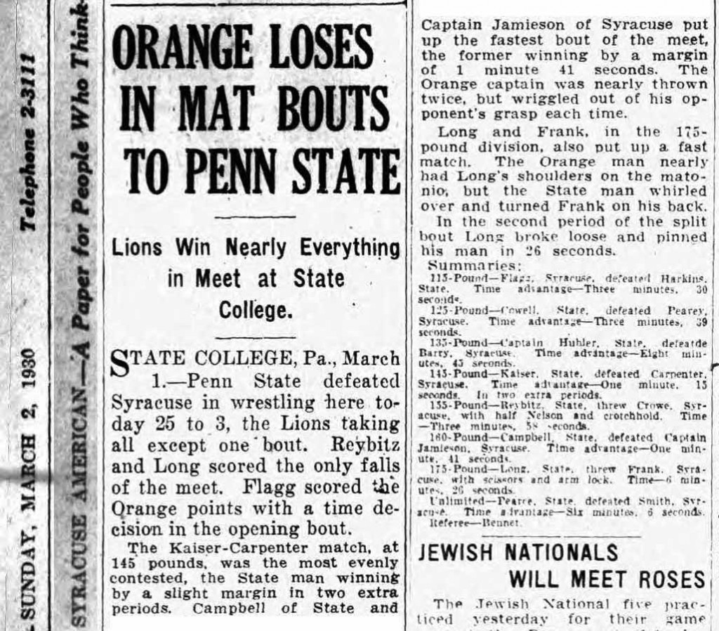Orange Loses In Mat Bouts To Penn State