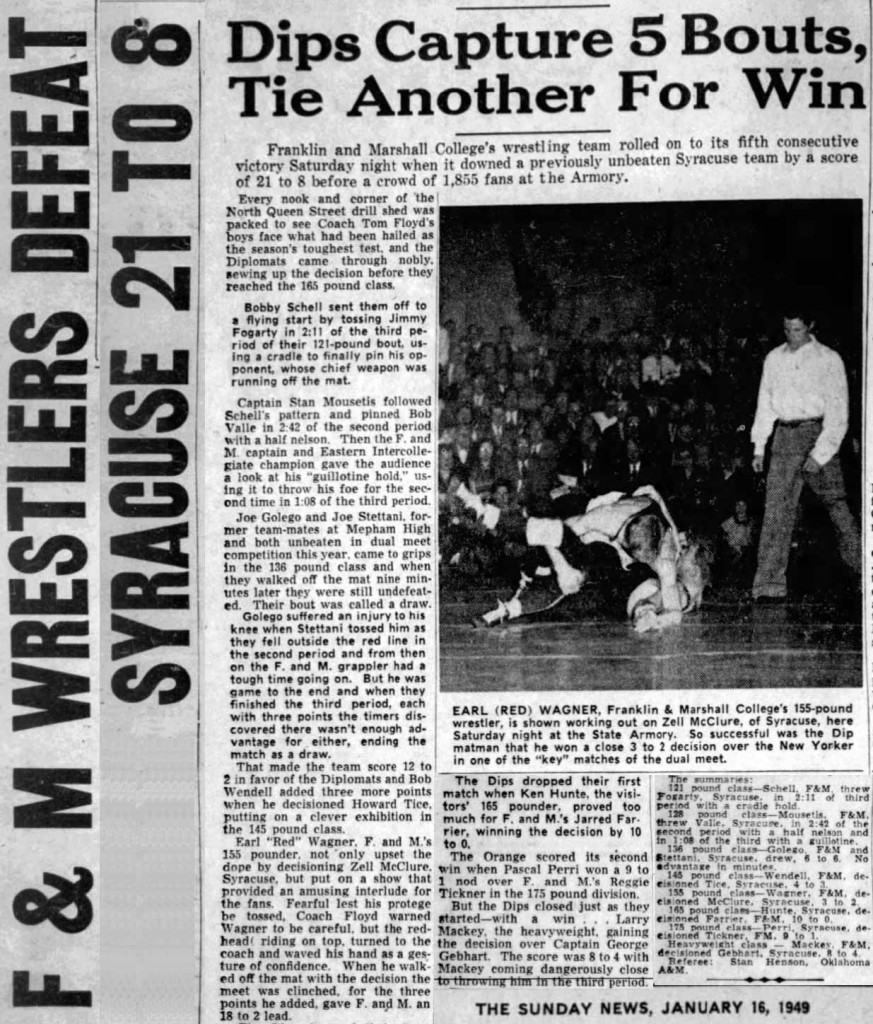 F&M Wrestlers Defeat Syracuse 21 To 8