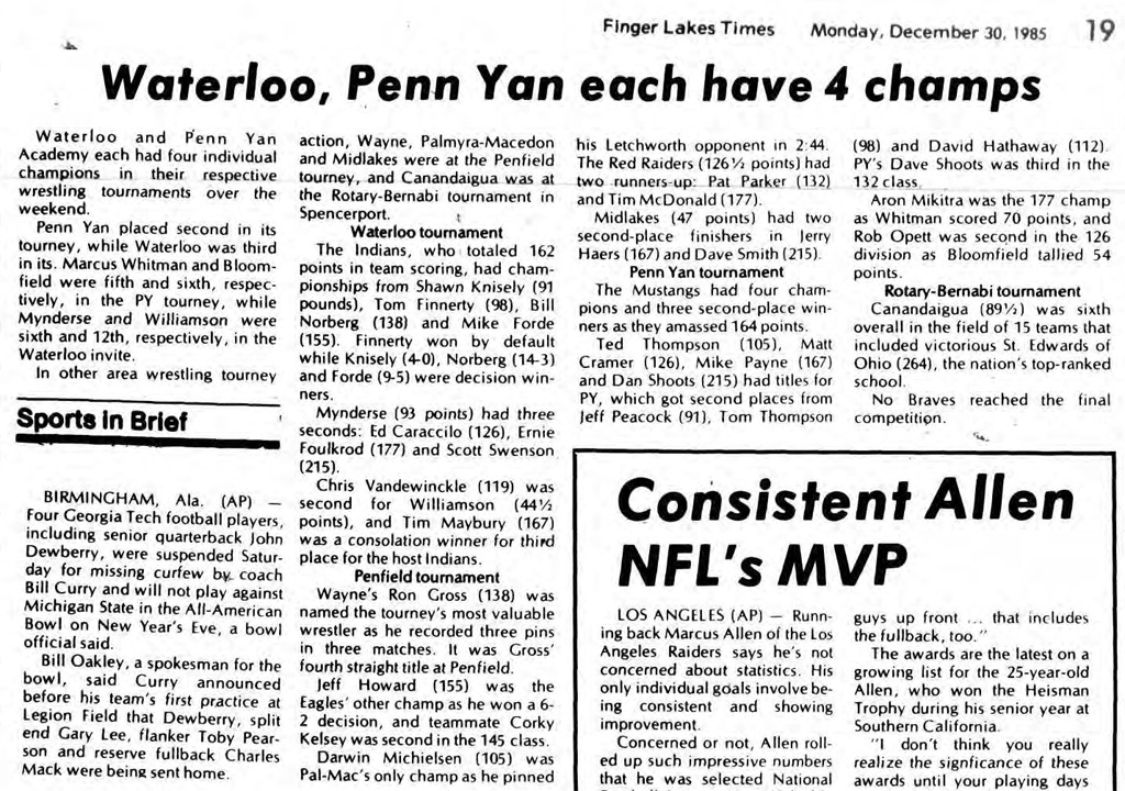 Waterloo, Penn Yan each have 4 champs