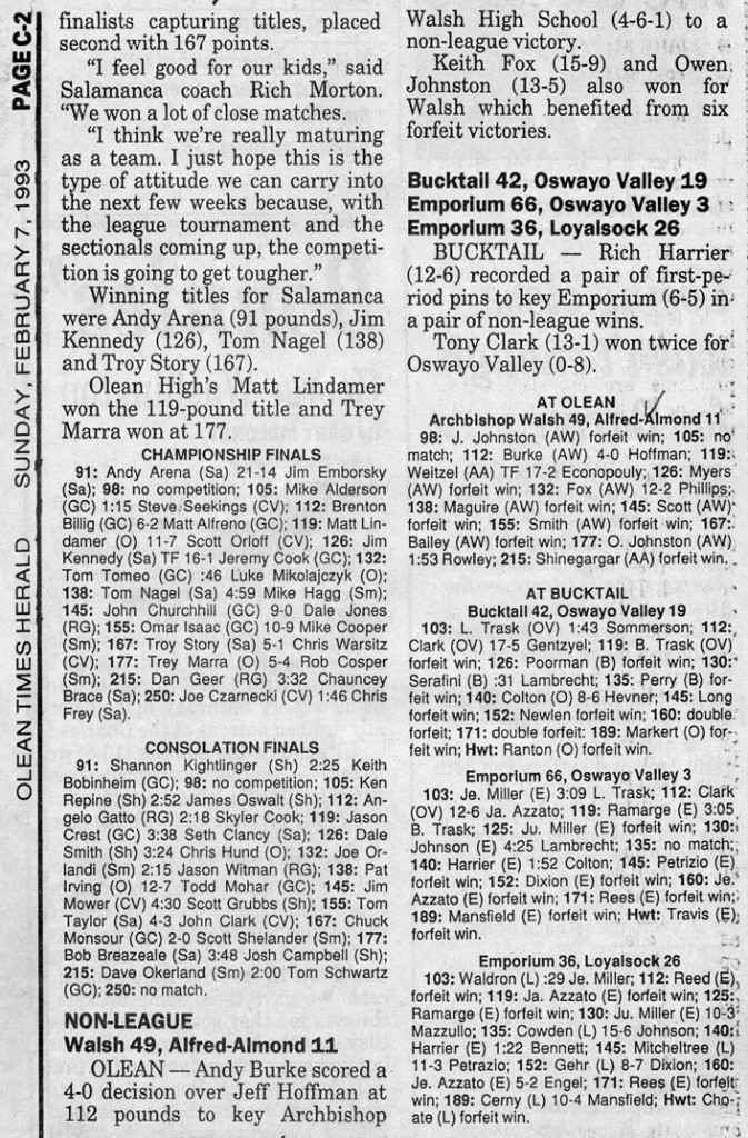 Walsh 49, Alfred-Almond 11