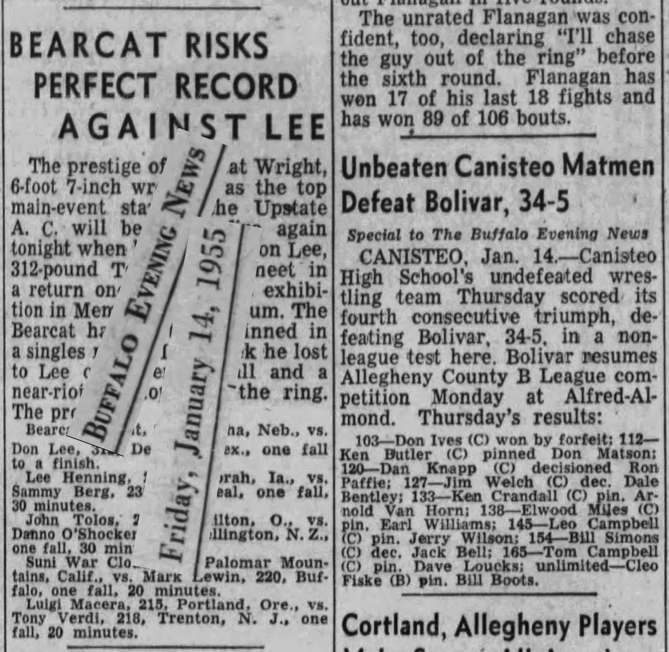 Unbeaten Canisteo Matmen Defeat Bolivar, 34-5