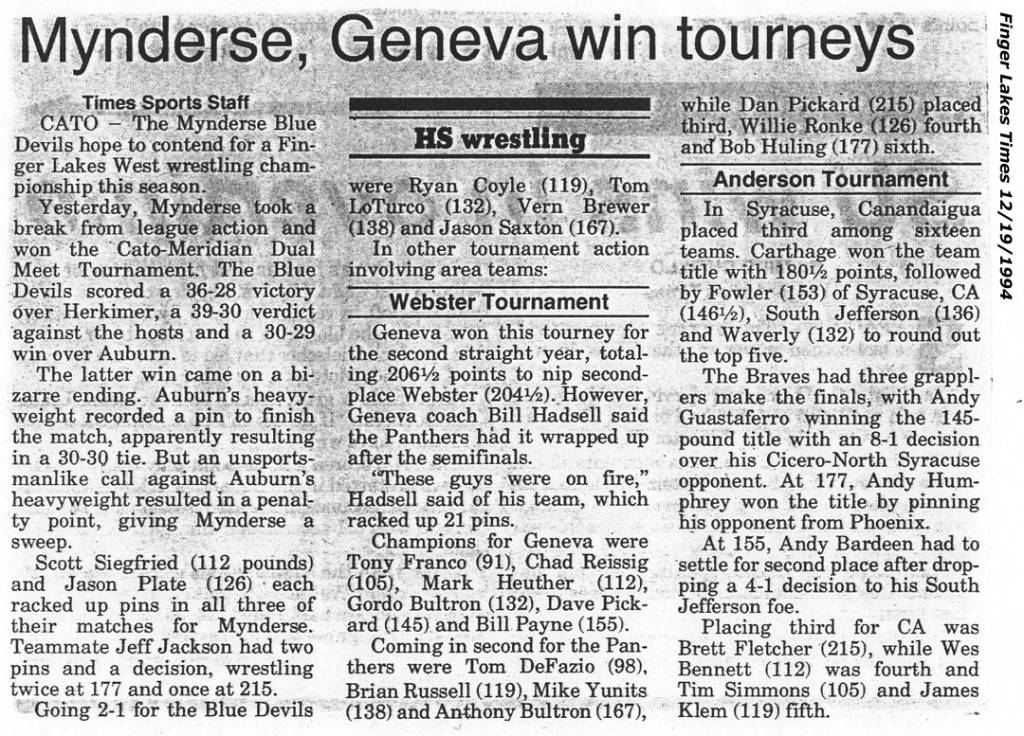 Mynderse, Geneva win tourneys