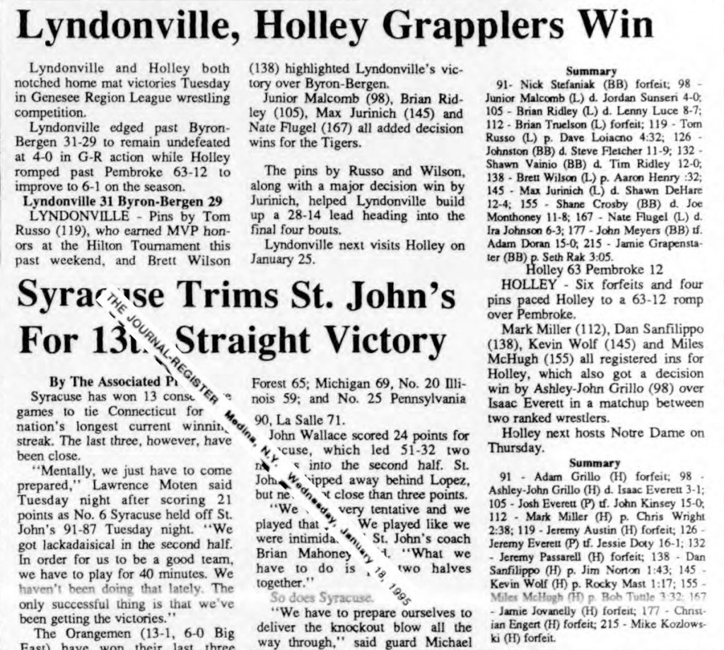 Lyndonville, Holley Grapplers Win