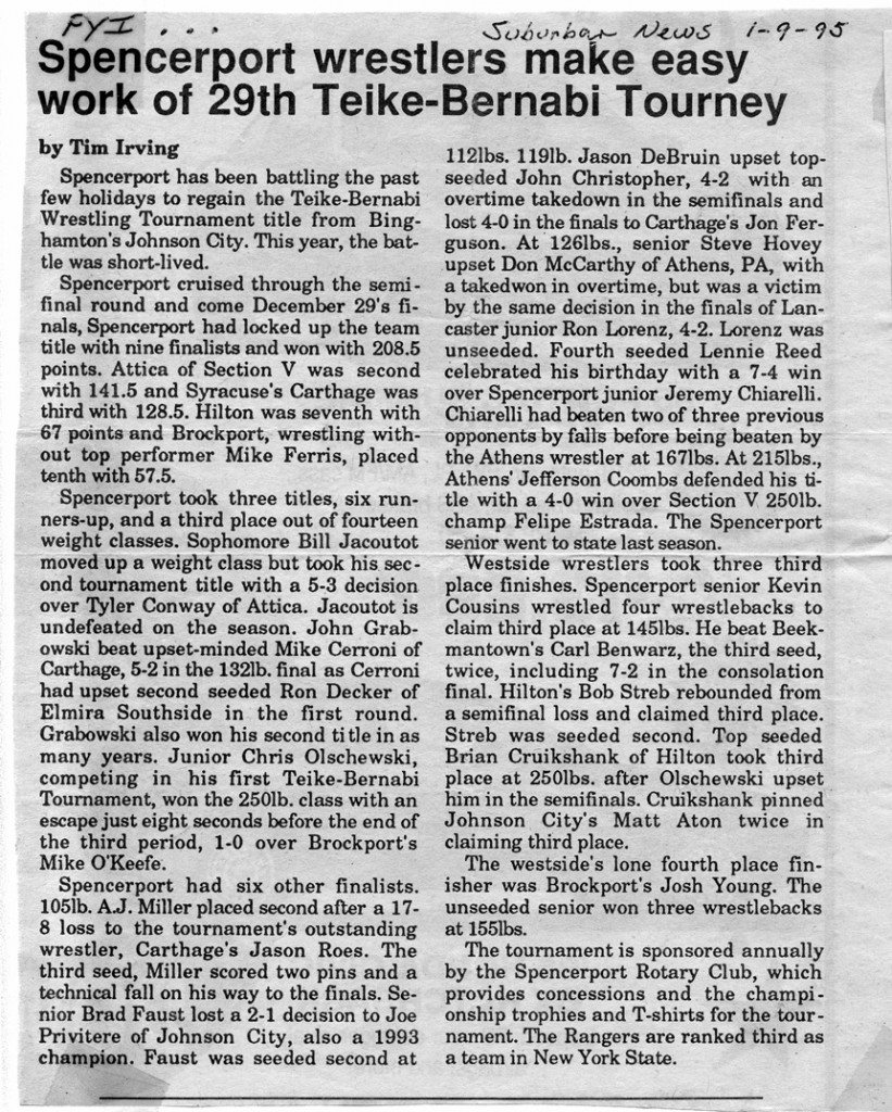 Spencerport wrestlers make easy work of 29th Teike-Bernabi Tourney