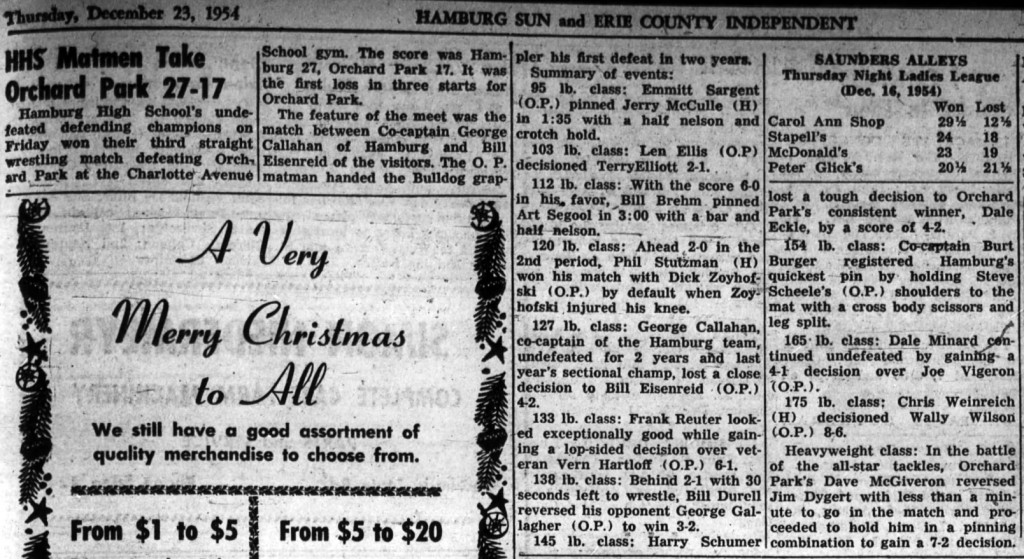 Hamburg Matmen Take Orchard Park 27-17