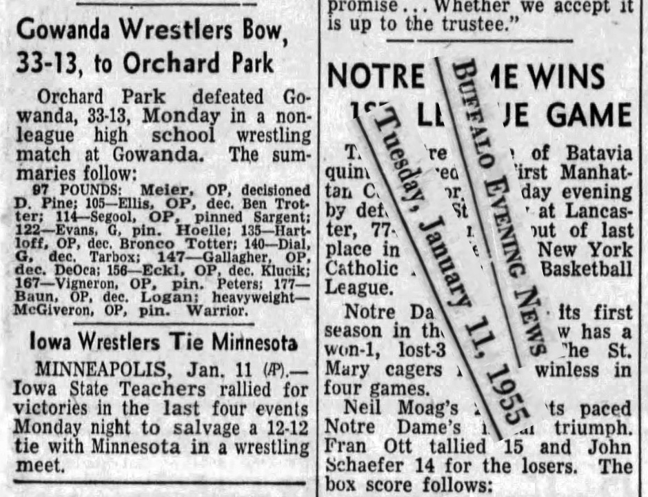 Gowanda Wrestlers Bow, 33-13, to Orchard Park