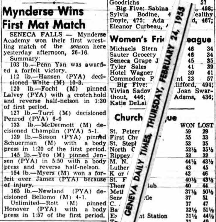 Mynderse Wins First Mat Match