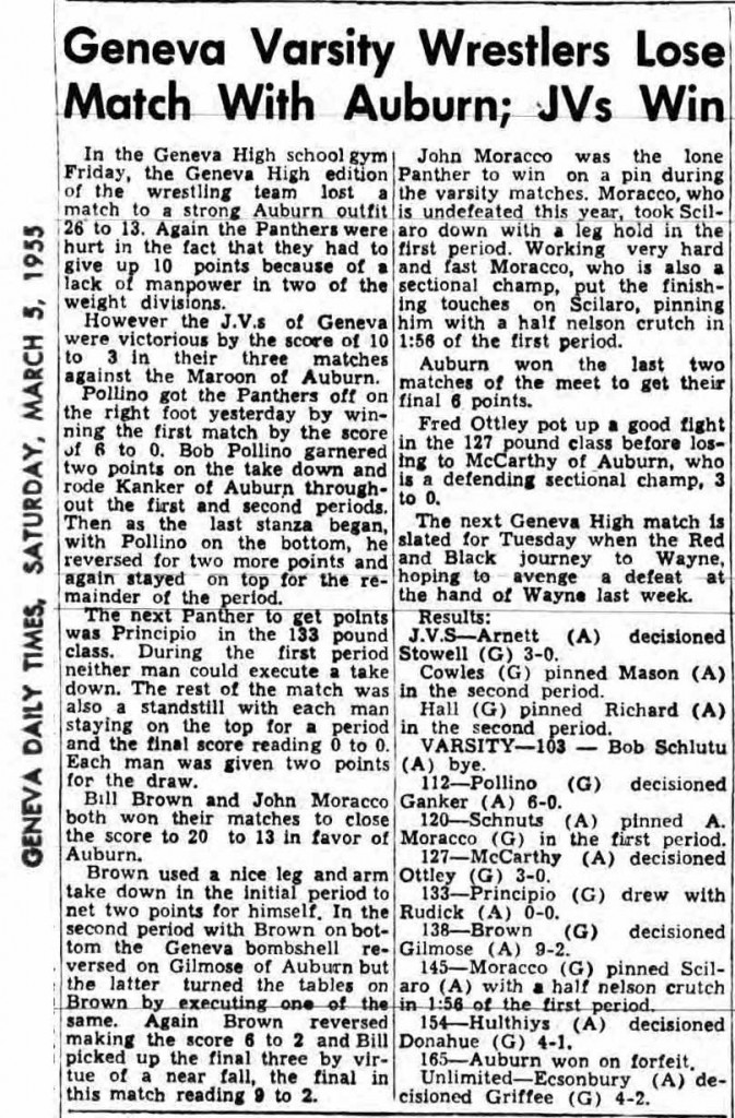 Geneva Varsity Wrestlers Lose Match With Auburn; JVs Win