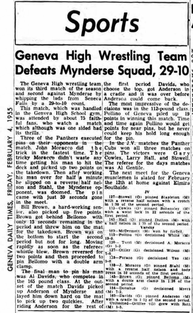 Geneva High Wrestling Team Defeats Mynderse Squad, 29-10