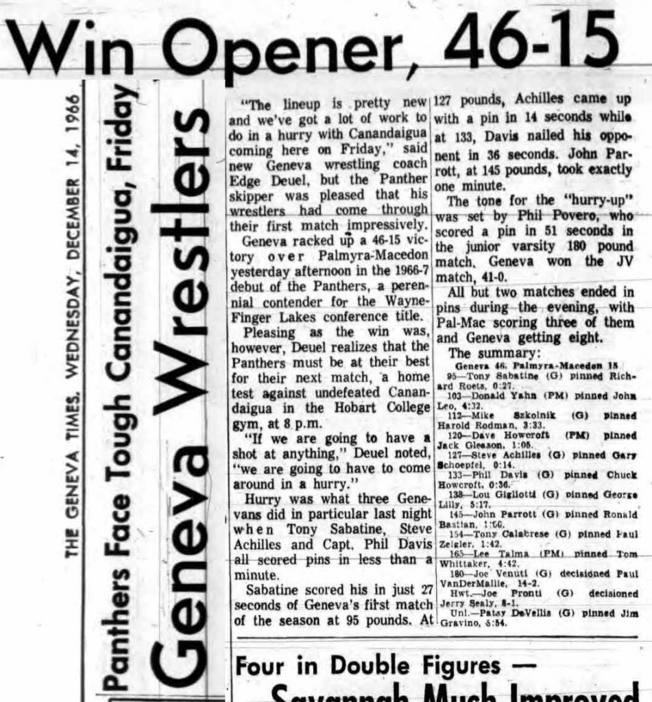 Geneva Wrestlers Win Opener, 46-15