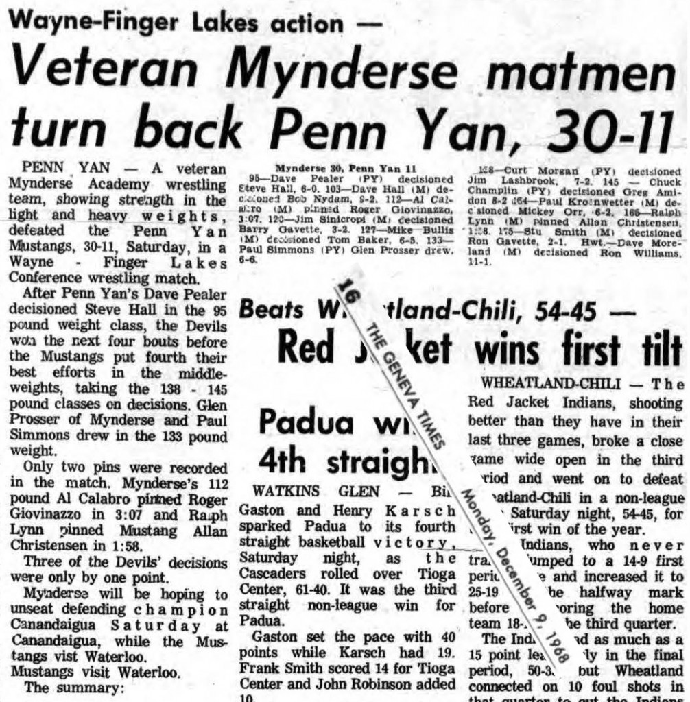 Veteran Mynderse matmen turn back Penn Yan, 30-11