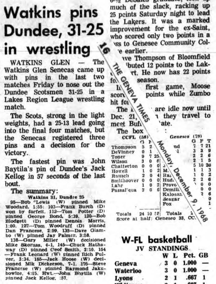 Watkins pins Dundee, 31-25 in wrestling