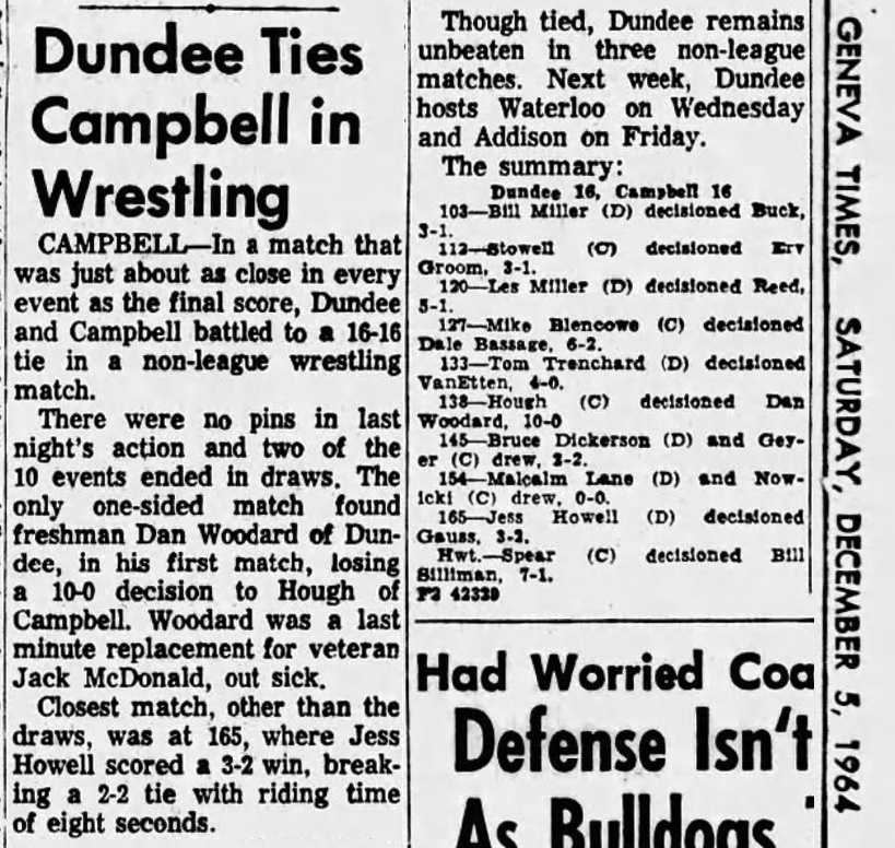 Dundee Ties Campbell in Wrestling