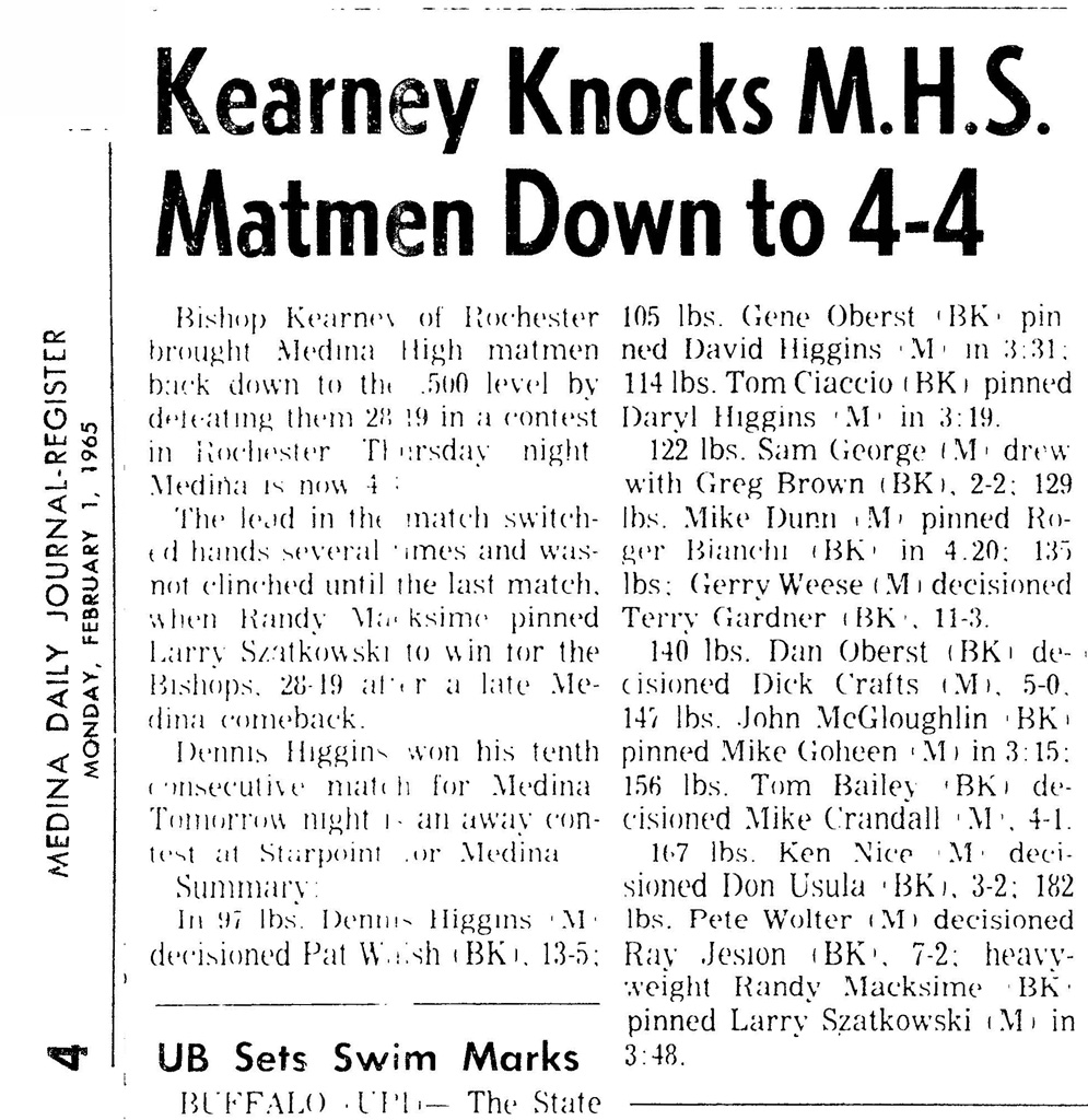 Kearney Knocks Medina Matmen Down to 4-4