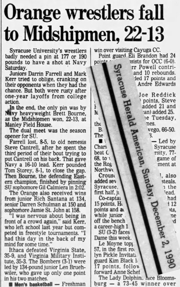 Orange wrestlers fall to Midshipmen, 22-13