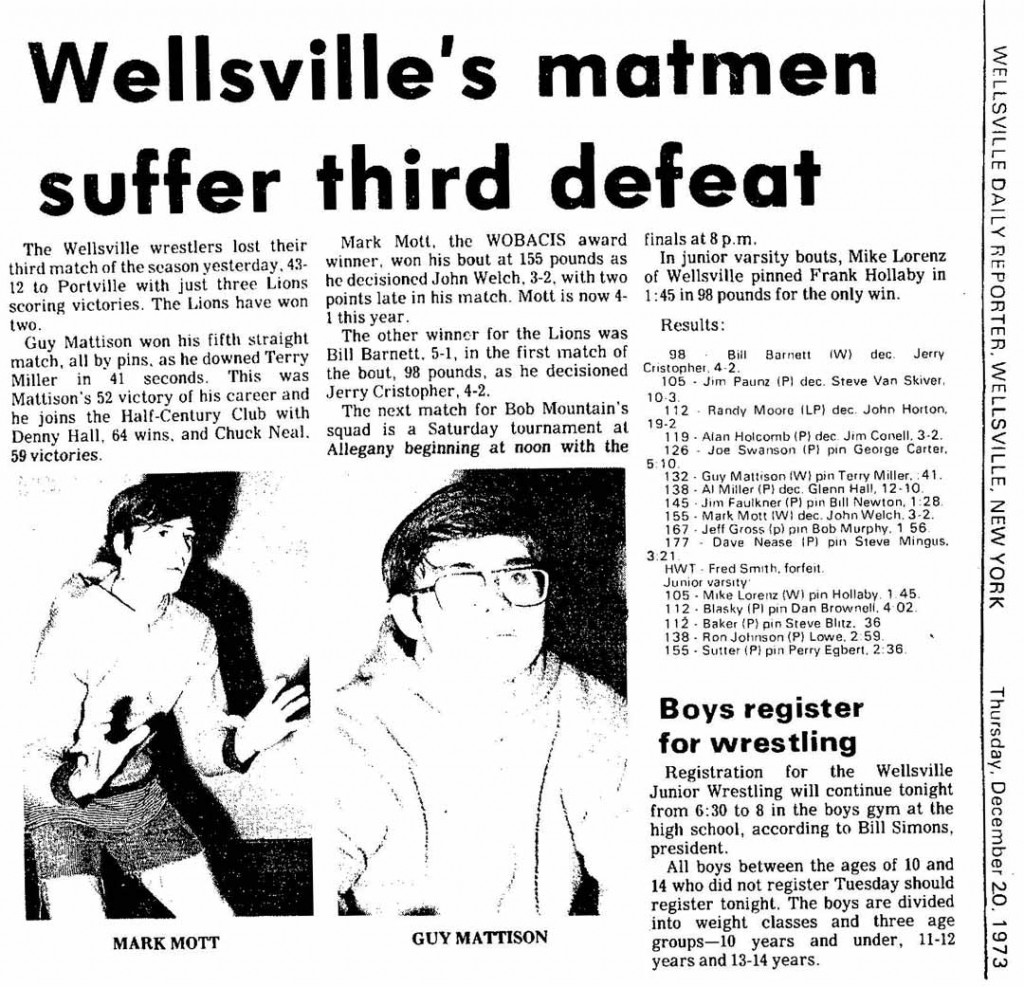 Wellsville's matmen suffer third defeat