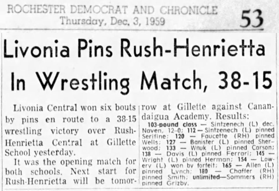 Livonia Pins Rush-Henrietta In Wrestling Match, 38-15