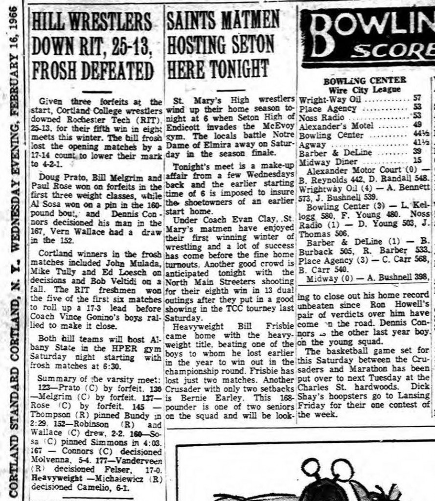 Hill Wrestlers Down RIT, 25-13, Frosh Defeated