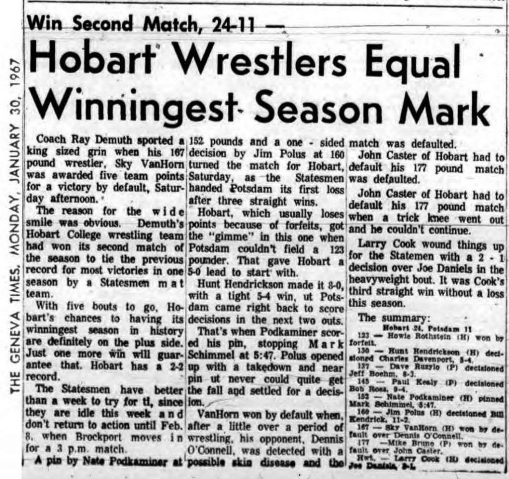 Hobart Wrestlers Equal Winningest Season Mark