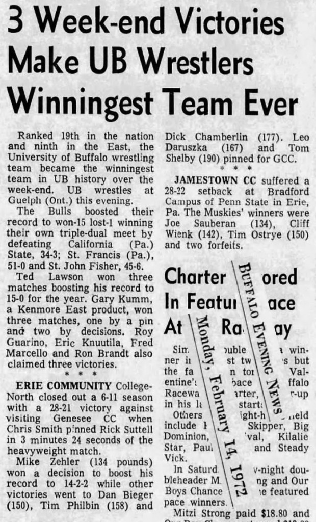 3 Week-end victories Make UB Wrestlers Winningest Team Ever