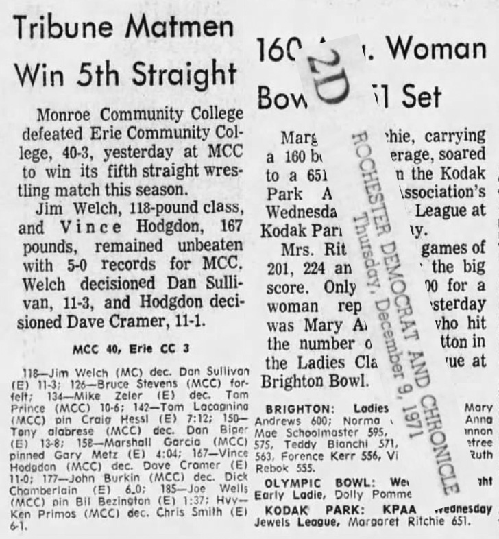 Tribune Matmen Win 5th Straight