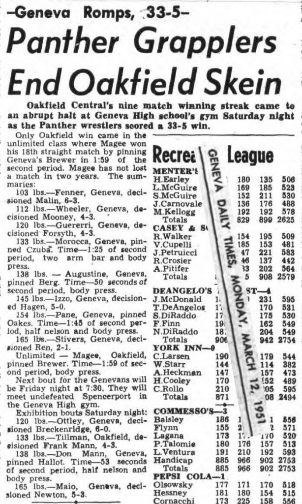 Panther Grapplers End Oakfield Skein