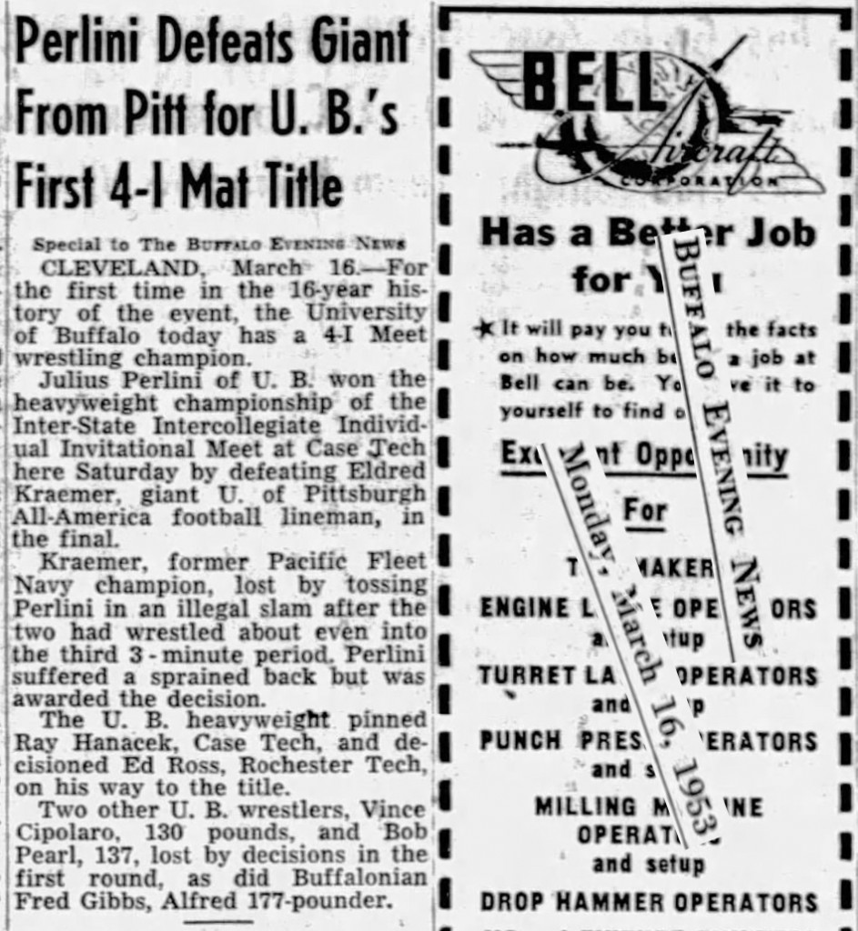 Perlini Defeats Giant From Pitt for Buffalo's First 4-I Mat Title